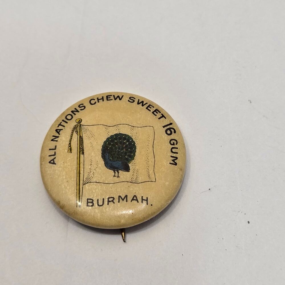 1890's BURMAH, Wrigley's SWEET 16 GUM pinback button